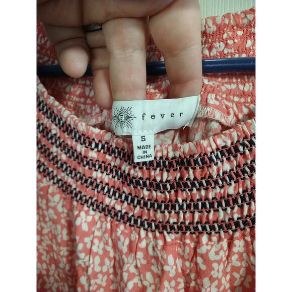 Fever Women S Flowy Boho Embroidered Wide Hem Blouse Pink White Navy pullover - Picture 4 of 8